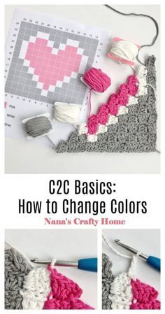 C2c How To, How To Do C2c Crochet Free Pattern, How To Change Colors In C2c Crochet, C2c Heart Graph, Crochet C2c Tutorial, What Is C2c Crochet, How To Crochet C2c, How To Corner To Corner Crochet, How To Graph Crochet