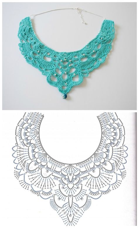 Crochet Chandelier, Col Crochet, Crochet Collar Pattern, Háčkované Lemy, Chandelier Necklace, Crochet Lace Collar, Crochet Necklace Pattern, Diy Crafts Crochet, Crochet Geek