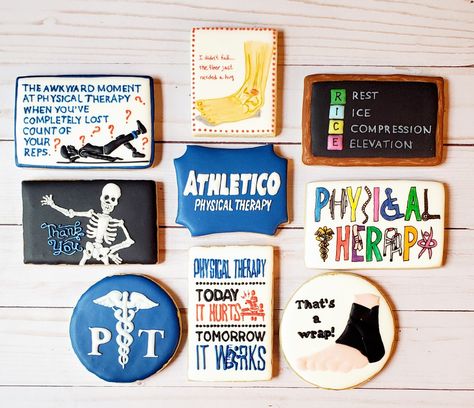 Physical Therapy Cupcakes, Physical Therapy Party Ideas, Physical Therapy Cookies Decorated, Physical Therapy Cookies, Physical Therapy Graduation Party, Physical Therapy Cake, Queen Cookies, Physical Therapy Graduation, Grad Cookies