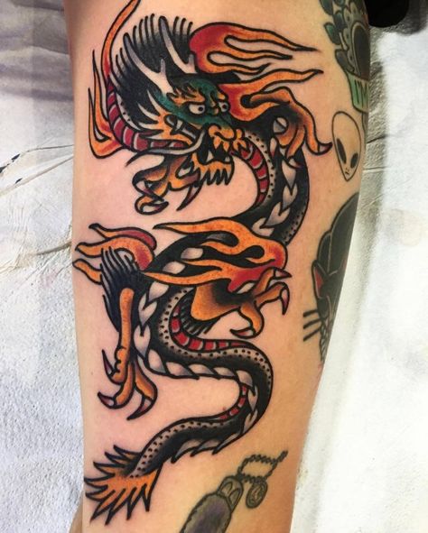 Japanese Dragon Tattoo Designs, Traditional Tattoo Arm, Traditional Tattoo Dragon, Dragon Tattoo Meaning, Red Dragon Tattoo, Dragons Tattoo, Small Dragon Tattoos, Traditional Tattoo Inspiration, Japanese Dragon Tattoo