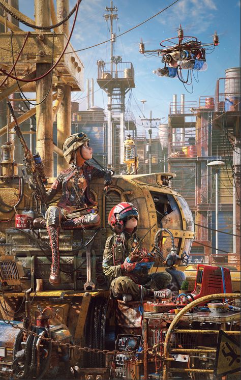 ArtStation - Rusty Skies, Michael Black Sztuka Science Fiction, Steampunk City, Personaje Fantasy, Post Apocalyptic Art, Arte Steampunk, Sci Fi City, Cyberpunk City, Arte Cyberpunk, Futuristic Art