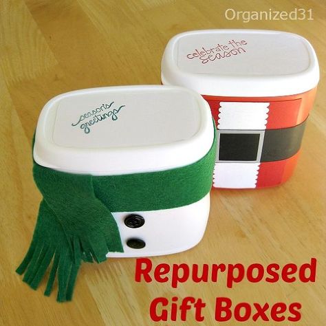 upcycled french fried onion snowman, repurposing upcycling, seasonal holiday decor, Embellish And make a Santa box to go along with your snowman Reuse Formula Containers, Baby Formula Containers, Reuse Plastic Containers, Plastic Container Crafts, Formula Containers, Reuse Containers, Baby Food Containers, Recycled Gifts, Snowman Gifts