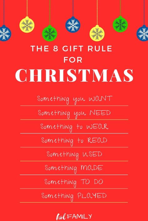 Keep Christmas simple, stress-free, and clutter-free with this brand new spin on the four gift rule for Christmas. This 8 Gift Rule for Christmas will become a family tradition you can carry on year after year. Something they want, need, wear, read, used, made, to do, played. Lots of eco-friendly, wooden, natural, STEM, and budget friendly gift ideas. #christmas #christmasgiftideas #giftsforkids #minimalism #holfamily Gift Rule For Christmas, Want Need Wear Read, Budget Friendly Christmas Gifts, Christmas Tress, Christmas Simple, Frugal Christmas, Rules For Kids, Budget Friendly Gift, Budget Gift