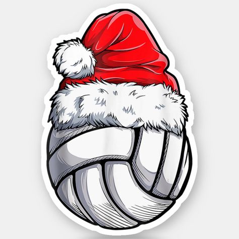 Santa Volleyball With Christmas Hat Funny Sports Sticker Volleyball Stickers, Christmas Lockscreen, Sox Hat, Funny Sports, Window Painting, Sports Humor, Christmas Hat, Disney Marvel, Paw Patrol