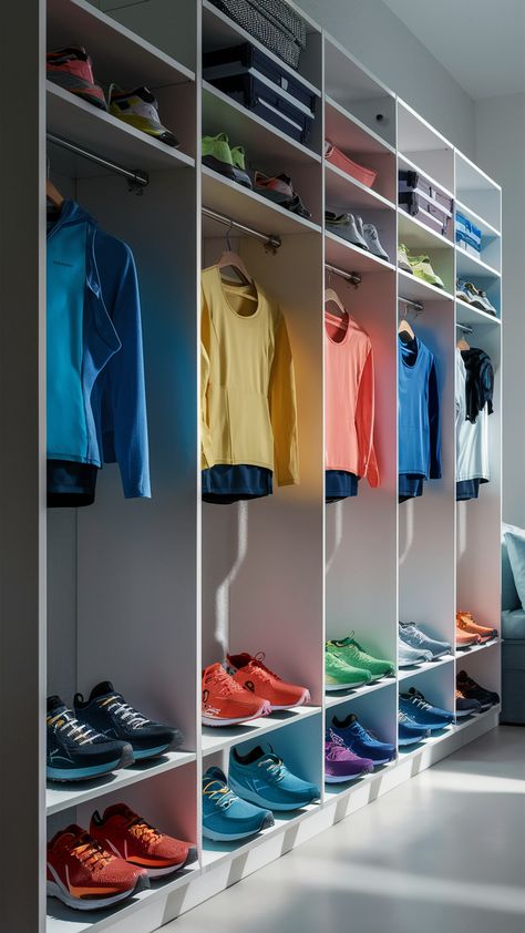 Optimize your small space with a modern wall setup for running gear. This stylish solution is perfect for marathon prep and keeping fitness equipment organized in compact areas. 🏃‍♂️🔧 #RunningGear #MarathonPrep #FitnessEquipment Running Room Ideas, Marathon Prep, Running Room, Cool Room Designs, Cool Room, Running Gear, Fitness Equipment, Small Space, Modern Wall