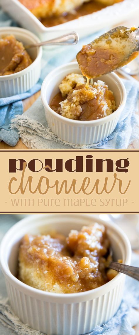 Chomeur Pudding Maple Syrup, Pudding Chomeur Quebec Maple Syrup, Maple Syrup Pudding Cake, Maple Pudding Chomeur, Maple Syrup Cake Recipes, Pudding Chomeur Quebec, Maple Syrup Recipes Desserts, Chomeur Pudding, Maple Pudding Cake