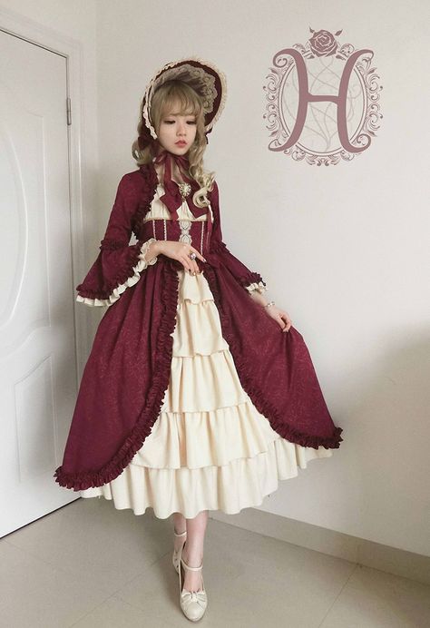 Henrietta -Antique Victorian Doll- Vintage Classic Lolita OP Dress (Long Version) Ouji Fashion, Victorian Era Fashion, Op Dress, Classic Lolita, Japanese Dress, Victorian Dolls, Dress Aesthetic, Red Outfit, Cosplay Outfits