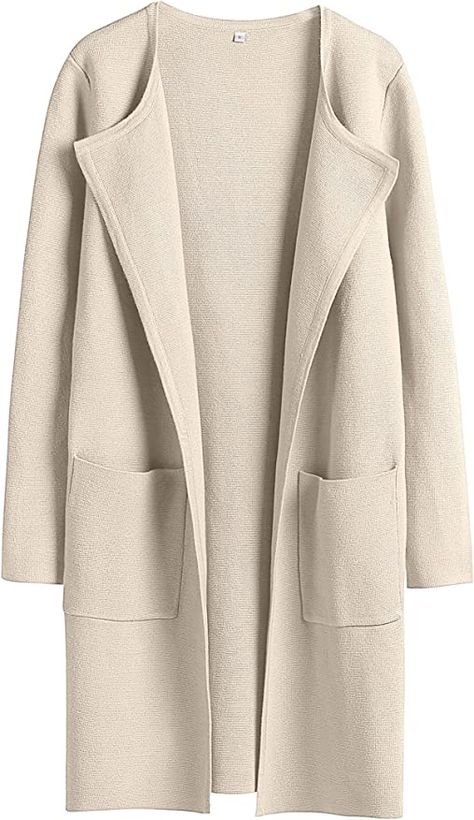 ANRABESS Women's Open Front Knit Cardigan Long Sleeve Lapel Casual Solid Classy Sweater Jacket at Amazon Women’s Clothing store Female Packing List, Open Coat, Light Mauve, Collar Coat, Collared Coat, Pink Cardigan, Coat Women, Indie Design, Pink Pink