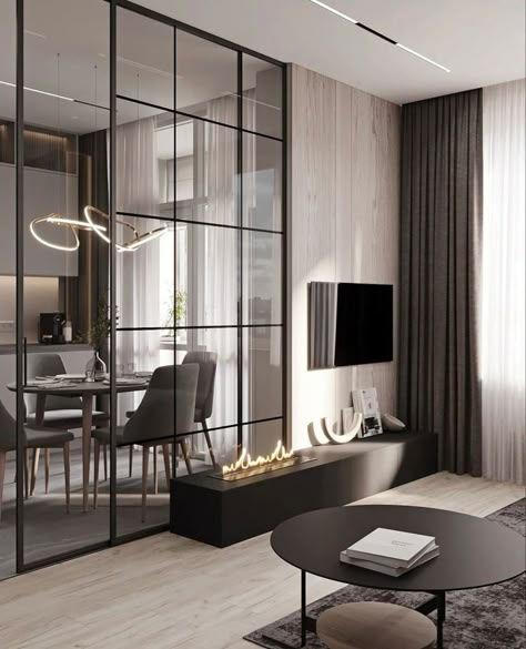 2023 Apartment Trends, Quiet Luxury Interior Design, Home Interior Accessories, Glass Doors Interior, Glass Walls, Home Design Living Room, Decor Home Living Room, Apartment Inspiration, Apartment Interior Design