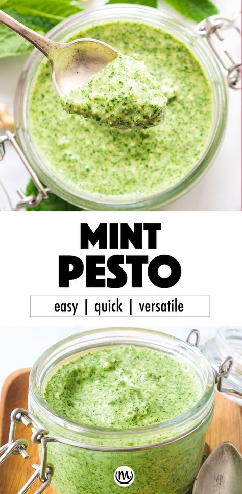 Mint Pesto Recipe, Mint Pesto, Almond Pesto, Whole Grain Foods, Mint Sauce, Mint Recipes, Vegan Pesto, Homemade Pesto, Vegan And Gluten Free