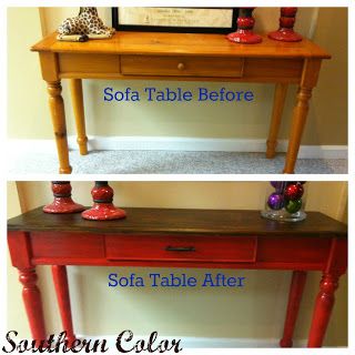 Southern Color: Sofa Table Makeover Sofa Table Redo, Sofa Table Makeover, Diy Furniture Repair, Meja Sofa, Table Redo, Color Sofa, Table Makeover, Hall Table, Sofa Tables