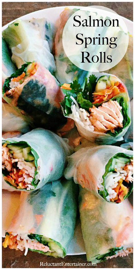 Salmon Spring Roll Recipe, Salmon Spring Rolls, Pescatarian Recipes Healthy, Dinner Spring, Spring Rolls Recipe, Pescatarian Diet, Spring Meals, Pescetarian Recipes, Spring Recipe