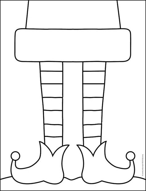 Easy How to Draw Elf Shoes Tutorial and Elf Shoes Coloring Page How To Draw An Elf Step By Step, Elf Cut Out Template, Elf Body Template Printable, How To Draw An Elf, Easy Elf Drawing, Elf Shoes Pattern, Elf Hat Template, Elf Template, Drawing Elf