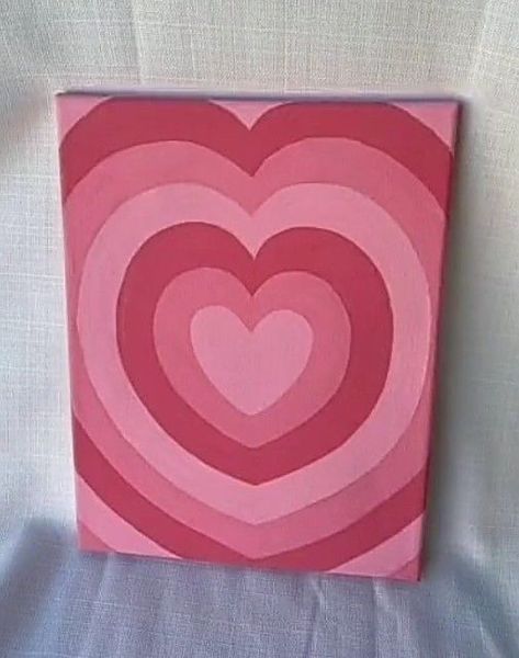 Canvas Painting Ideas Valentines Day, Cute Pink Painting Ideas, Love Painting Easy, Coquette Painting Ideas Easy, Aesthetic Heart Painting, Painting Ideas Heart, Valentines Day Painting Ideas On Canvas, Valentines Day Art Painting, Pink Canvas Paintings Simple