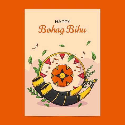 Hand drawn bohag bihu greeting card temp... | Free Vector #Freepik #freevector #bihu #event-card #ready-print #festival Bohag Bihu Drawing, Magh Bihu Drawing, Bihu Drawing, Bohag Bihu, Diy Anniversary Gift, Art Writing, Diy Anniversary, Event Card, Greeting Card Template