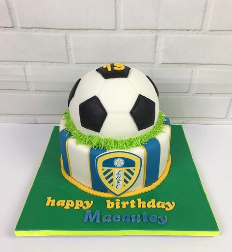 Leeds United Cake, Soccer Cake, Football Birthday Party, Football Cake, Football Birthday, Leeds United, Celebration Cakes, Soccer Ball, Leeds