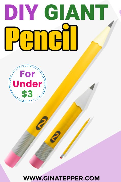 Insanely Cute DIY Giant Pencil Prop For Under $3 (Free Printable Pattern) Back To School Decoration Ideas Diy, School Supplies Bulletin Board Ideas, Giant Pencil Decoration, Diy Giant Pencil Prop, Back To School Props For Pictures, Back To School Entrance Decoration, Giant School Supplies Props Diy, Large Pencil Decoration, How To Make A Giant Pencil