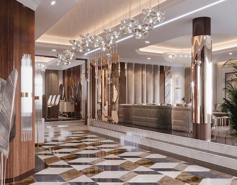 New classic reception on Behance Office Lobby Interior, Marble Flooring Design, Curtains Living Room Modern, Floor Tile Design, Lobby Interior, Marble Flooring, Lobby Design, Interior Design Art, Banquet Hall