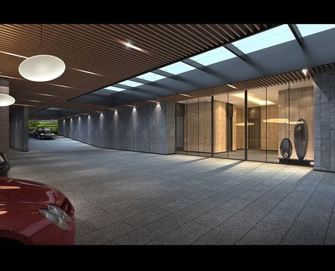 Lobby Entrance Design, Lobby Architecture, Skylight Architecture, Condominium Architecture, Garage Design Interior, India House, Underground Garage, Building Entrance, Luxury Garage