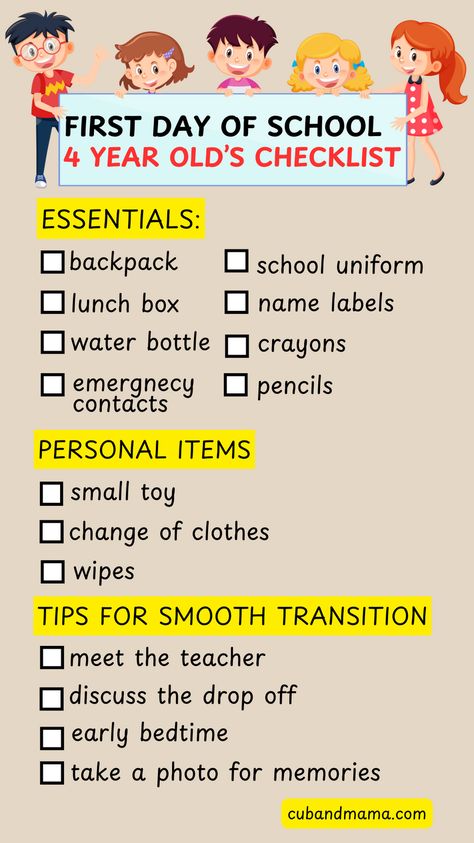 Preparing for your child's first day of school? Excited, nervous, or feeling emotional about your little one growing up? Check out this essential first-day-of-school preparation checklist. Save it now to ensure you don't forget any must-have items for your child's big day. First Day Of School Checklist, School Preparation, School Checklist, Meet The Teacher, Name Labels, School Backpacks, First Day Of School, First Day, How To Take Photos