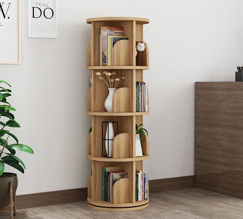 Sanctuary 360-degree Rotating 4 Tier Display Shelf Bookcase Organiser (Oak) 5 Tier Bookshelf, Rotating Shelf, Tiered Display Shelves, Bath Towel Storage, Rotating Display, Bookshelf Display, Office Storage Solutions, Cupboard Shelves, Bookcase Organization