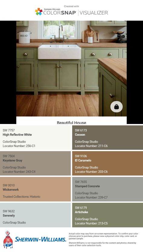 Earthy Green Paint Colors Sherwin Williams, Sherwin Williams Green Brown Paint Colors, Dried Thyme Sherwin Williams Kitchen, Sherwin Williams Succulent Green Cabinets, Sherwin Williams Artichoke, Cottagecore Color Palette Sherwin Williams, Sherwin Williams Dried Thyme Color Palette, Sherwin Williams Artichoke Color Palette, Cottagecore Color Palette