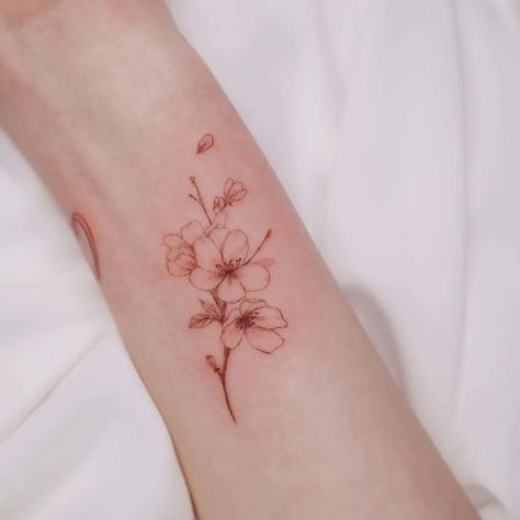 15 of the best nature tattoo ideas for your girly tattoo era 3 Red Cherry Blossom Tattoo, Orchid Tattoo Ideas, Orchid Flower Tattoos, Realistic Flower Tattoo, Sakura Tattoo, Lily Flower Tattoos, 16 Tattoo, Orchid Tattoo, Poppies Tattoo