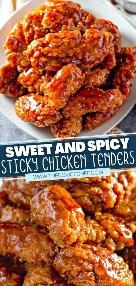 Sticky Chicken Tenders, Spicy Chicken Tenders, Resepi Ayam, Sweet And Spicy Chicken, Sticky Chicken, Air Fryer Dinner Recipes, Health Dinner Recipes, Food Recepie, Chicken Dishes Recipes