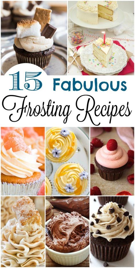 15 fabulous frosting recipes from fun, to fruity and those foundation recipes you just have to have! Perfect for cakes, cupcakes, cookies and more! Easy Cake Decorating Ideas, Recipes For Cakes, Frosting Recipes Easy, Delicious Cupcakes, Cake Frosting Recipe, Cake Decorating Ideas, Easy Cake Decorating, Recipe Books, Cupcake Frosting