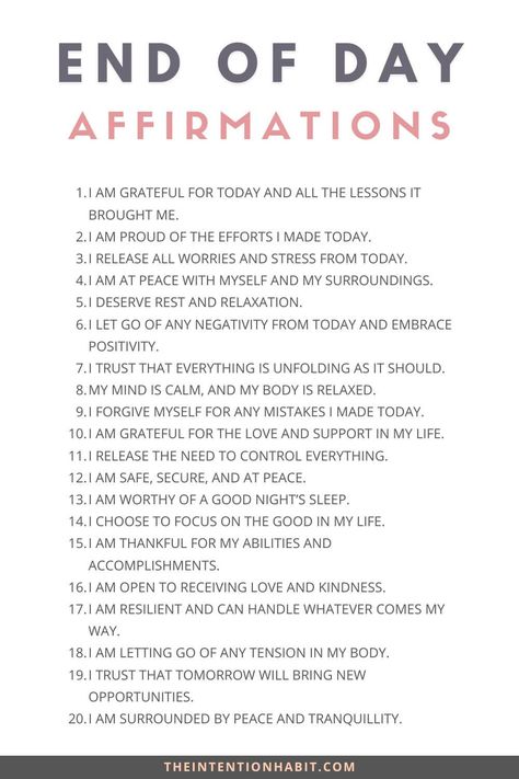 30 Positive End Of Day Affirmations For Your Night-Time Routine 2 Affirmations Night Routine, Daily Night Affirmations, Night Manifestation, Positive Night Affirmations, Sunday Night Affirmations, Affirmation Routine, Night Time Affirmations Inspiration, Night Time Affirmations, Night Time Gratitude Affirmations