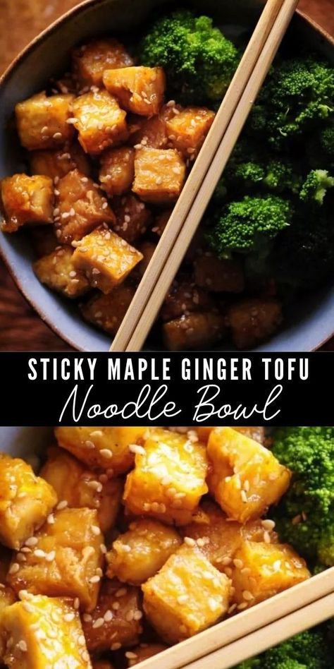 Maple Tofu Recipes, Gluten Free Dairy Free Tofu Recipes, Tofu And Rice Noodles, Gluten Free Noodle Dishes, Gluten Free Tofu Recipes, Gluten Free Tofu, Tofu Noodle Bowl, Rice Noodle Bowl, Ginger Tofu