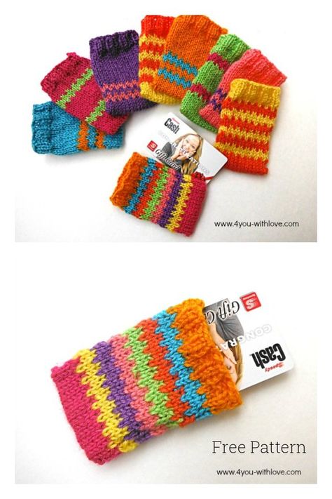 Colorful Gift Card Holders Free Knitting Pattern Knit Gift Card Holder, Knitted Gift Card Holders Free Pattern, Crochet Card Holder Pattern Free, Christmas Gift Card Holder Ideas, Gift Card Holder Ideas, Card Holder Ideas, Christmas Gift Card Holder, Cash Gift Card, Gift Card Envelope