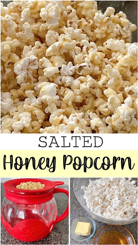 This salted honey popcorn recipe is a delightful treat that perfectly balances sweetness and saltiness! This easy-to-make snack is sure to satisfy your cravings. With fresh popcorn kernels, a honey butter syrup, and a touch of sea salt, you'll have a delectable combination of flavors that will keep you coming back for more. Popcorn Sweet And Salty, Honey Butter Popcorn, Quick Salty Snack Recipes, Flavor Popcorn Recipes Easy, Healthy Sweet Popcorn Recipes, Sweet Popcorn Seasoning, Salty Snack Recipes, Popcorn Seasoning Recipes, Sweet And Salty Popcorn