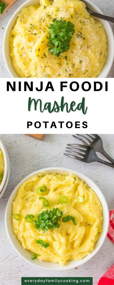 Mashed potatoes are a classic side dish that can take up to 45 minutes to prep and make. When you make Ninja Foodi mashed potatoes, you cut the time in half! Mashed Potatoes Ninja Foodi, Ninja Foodi Potato Recipes, Ninja Foodie Mashed Potatoes, Ninja Mashed Potatoes, Ninja Foodi Mashed Potatoes, Ninja Foodi Potatoes, Pressure Cooker Mashed Potatoes, Burger Side Dishes, Traditional Thanksgiving Recipes