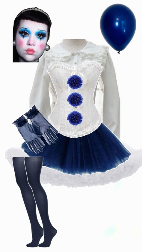 Blue Clown Outfit, Clown Outfit, Clown Clothes, Clown Costume, Clown Makeup, Blue Makeup, Makeup Inspo, Halloween, Makeup