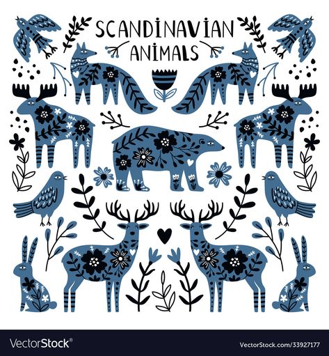 Scandinavian Animals, Nordic Animals, Folk Illustration, Modern Folk Art, Branch Vector, Arte Folk, Folk Design, Bear Illustration, Nordic Art