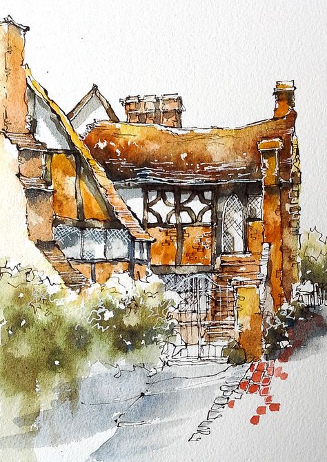 Watercolor Negative Painting, Loose Watercolor Paintings, Watercolor House Painting, Watercolor Scenery, Bunny Watercolor, Landscape Painting Tutorial, Watercolor Architecture, Watercolor Paintings For Beginners, Architecture Painting