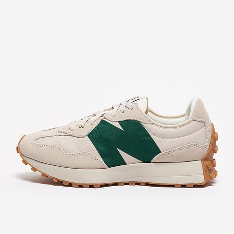 New Balance 327 - Timberwolf/Nightwatch Green - Trainers - Mens Shoes | Pro:Direct Soccer 327 New Balance, Trainers Mens, Green Trainers, New Balance 327, Boot Room, Team Wear, Classic Leather, Retro Inspired, Next Day