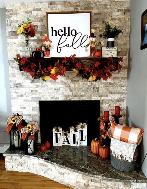 Chimney Decor, Fireplace Mantle Decor, Fireplace Mantle, Mantle Decor, Hello Autumn, Fall Decor, Sweet Home, Fireplace