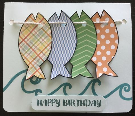 Fish Cards For Men, Homemade Fishing Birthday Cards, Fishing Cards Handmade, Fish Cards Handmade, Sculpture Anatomy, Card Sculpture, Fishing Birthday Cards, Ice Cream Container, Diy Father's Day Cards