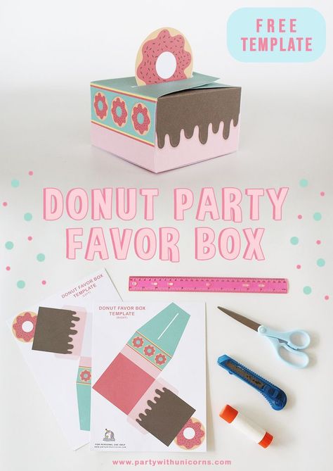 Donut Favor Box. Free Printable Donut Favor Box for you to use at your Donut Party or to give someone special a sweet treat. #donut #donutparty , Donut party ideas, Donut Party Favors, Free Donut Party Girls Birthday Party Games, Yummy Donuts, Donut Coloring Page, Donut Invitation, Donut Party Favors, Donut Themed Birthday Party, Easy Donuts, Donut Box, Girls Birthday Party Themes