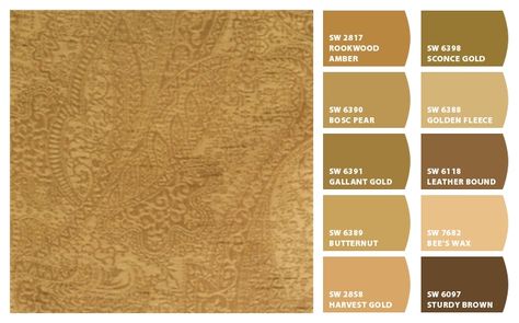 Caramel Tones/Hues Color Palette Inspiration Chip It! by Sherwin-Williams – Home Caramel Paint Color Sherwin Williams, Sherwin Williams Gold Paint Colors, Restrained Gold Sherwin Williams, Caramel Paint Color, Golden Paint Color, Gold Paint Colors, Basement Conversion, Redecorating Ideas, Carmel Color