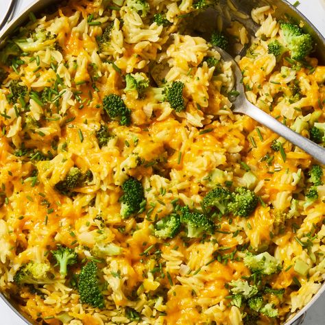 Delish Orzo Sides, Fall Pasta Dinner, Broccoli Cheddar Orzo, Cheddar Orzo, Chicken Avocado Caprese, Creamy Orzo, Fall Pasta, Classic Mac And Cheese, Kid Recipes