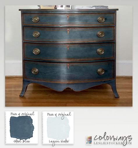 A Stunning Blue, a post from the blog Colorways with Leslie Stocker on Bloglovin’ Blue Painted Dressers, Chalk Paint Green, Painted Dressers, Furniture Colors, Painted Furniture Colors, Light Layers, Chalk Painting, Vintage Dresser, Painted Chest