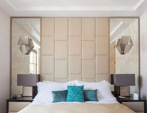 Glamorous Mirrors Bringing Chic into Modern Bedroom Designs Modern Mirror Design, Wall Behind Bed, Mirror Headboard, Leather Headboard, Headboard Wall, Mirror Design Wall, Bedroom Headboard, Bedroom Mirror, Modern Bedroom Design