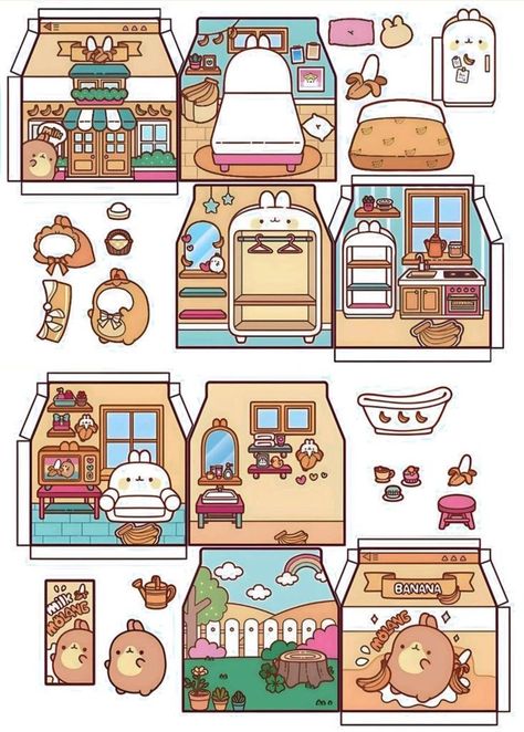 Kawaii Cat Paper Doll, Paper Dollhouse Book, Paper Doll House Templates, Printable Doll House Templates, House Doll Paper, Paper Doll House Printable Free, Quite Book Printable Doll, Molang Paper Doll, Paper Dolls House Printable