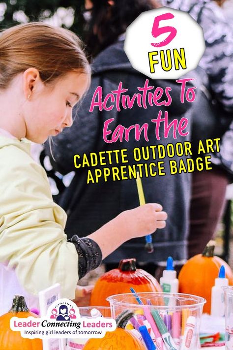 5 Fun Activities to Earn The Cadette Outdoor Art Apprentice Badge. If your looking for ideas to make your meeting more fun while discovering the great outdoors and getting creative, you have come to the right place. Using some of these activities below to get outdoors and creating some amazing art masterpieces with your girls. Here are a few ideas to get you started.  Outdoor Art Apprentice Activity Booklet. Outdoor Art Badge Cadette, Cadette Meeting Ideas Fun, Cadette Outdoor Art Apprentice, Outdoor Art Apprentice Cadette Badge, Girl Scout Cadette Meeting Ideas Fun, Cadette Girl Scouts, Cadette Badge Ideas, Scout Camping Activities, Cadette Girl Scout Badges