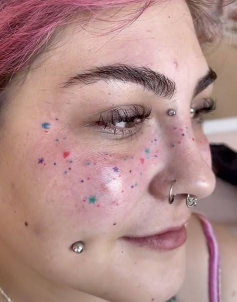 Freckles Tattoo, Tattooed Freckles, Flower Tattoo Ideas, Pretty Henna Designs, Freckle Face, Doll Aesthetic, Face Tattoos, Girly Tattoos, Face Tattoo