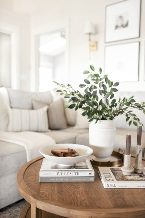 Round coffee table, coffee table styling, Joss & Main, Living room styling, faux branches, coffee table books Round Coffee Table Decor, Coffee Table Decor Living Room, Accessories List, Table Decor Living Room, Table Styling, Coffee Table Styling, Decoration Inspiration, Decor Home Living Room, Living Room Inspo