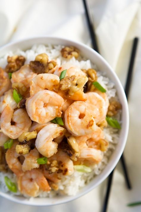 Walnut Shrimp Recipe, Greek Yogurt Sauce, Meatless Mains, Homemade Chinese, Walnut Shrimp, Healthy Honey, The Cookie Rookie, Honey Walnut, Chinese Take Out